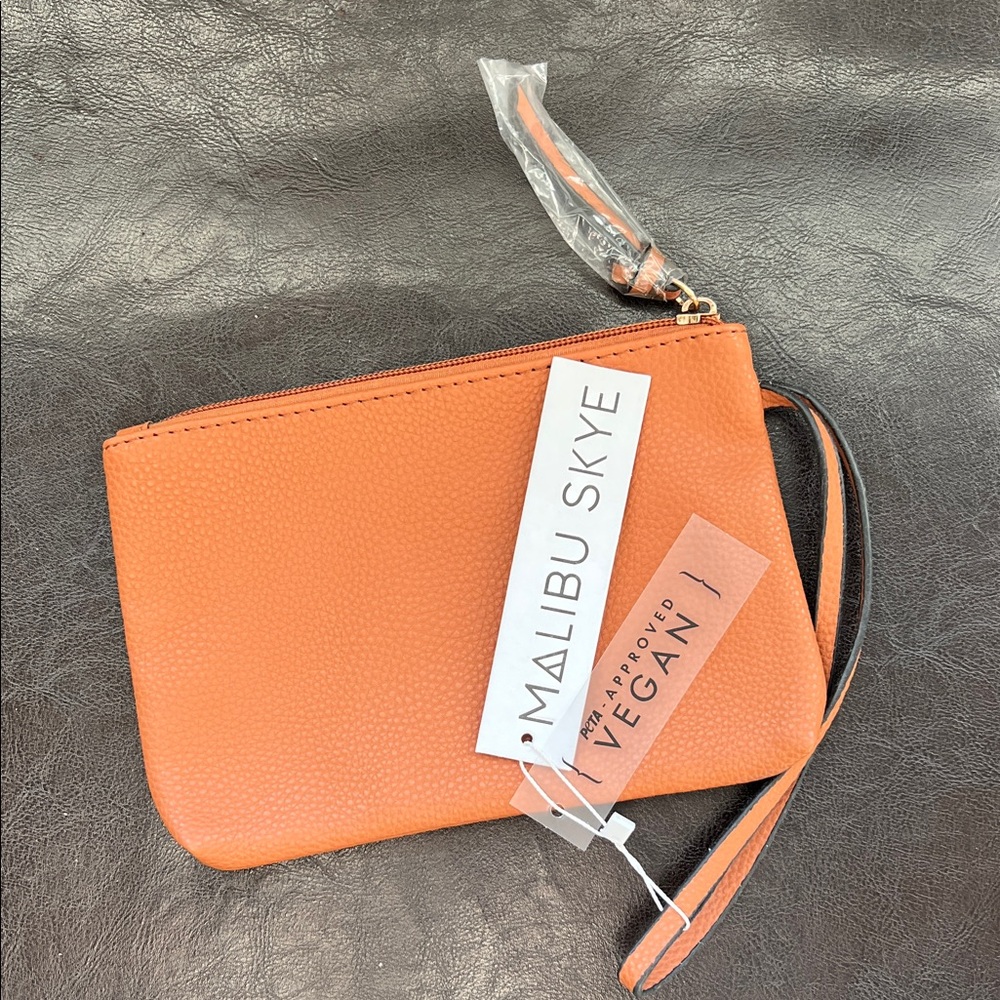 Malibu Orange Pebbled Vegan Leather Wristlet Clutch